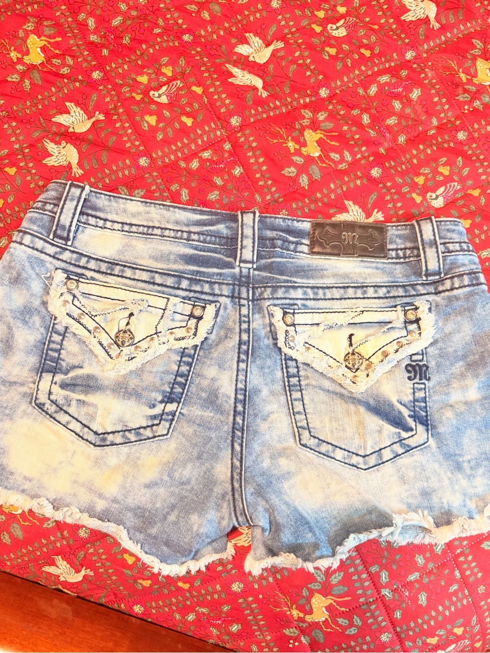 Miss Me Light Blue Distressed Denim Shorts with Embellished Back Pockets